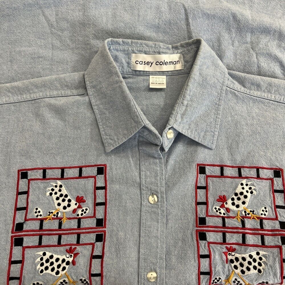 Vtg Chicken Farmhouse Embroidered Chick Eggs Denim Button FrontShirt Women's XL? - Picture 7 of 10